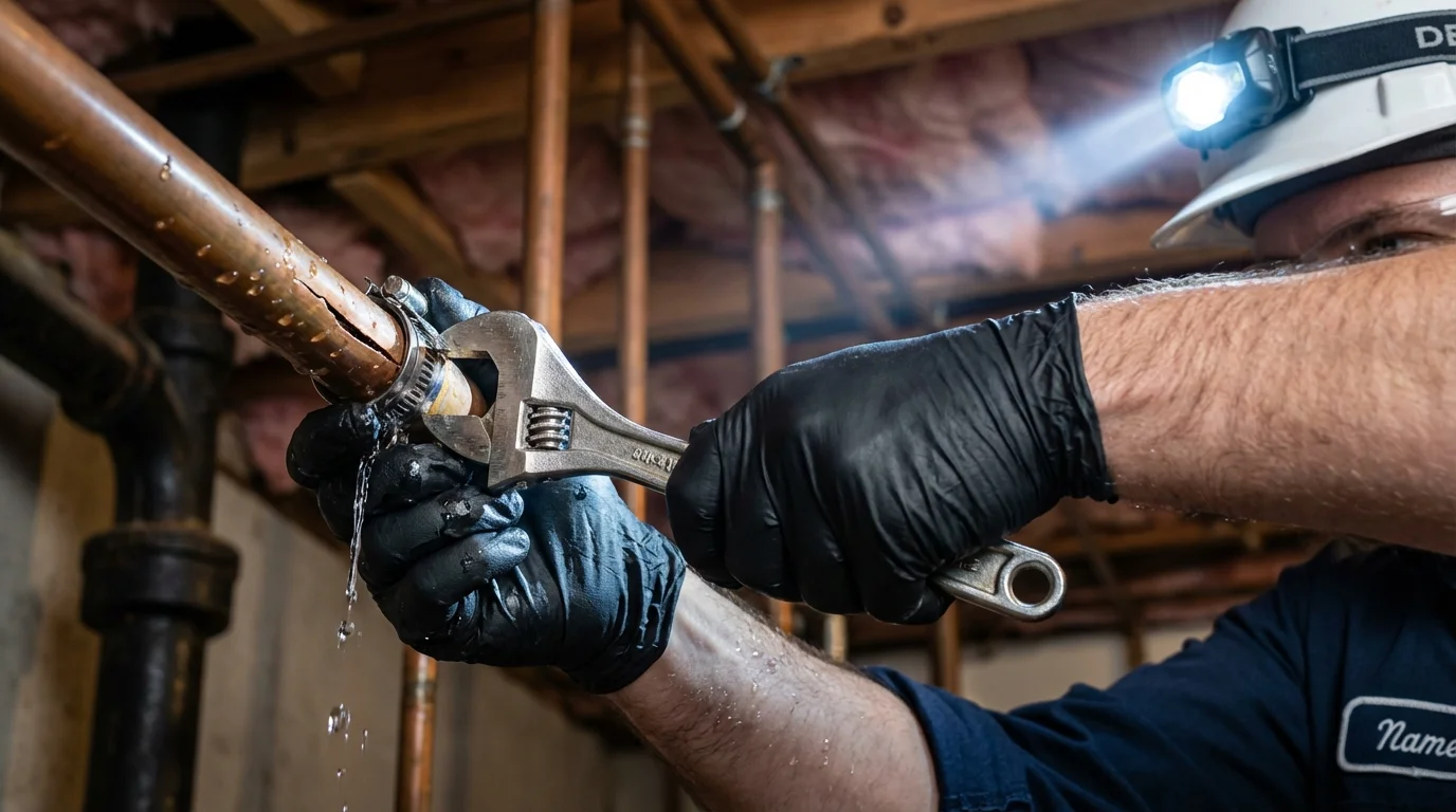 Emergency pipe clamp repair being performed by a Johns Plumbing LLC plumber in Penitas