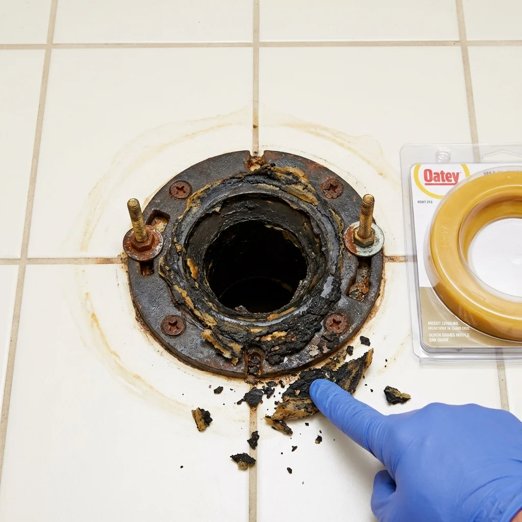 Failed wax ring showing water seepage at the base of a toilet in a Penitas, TX home
